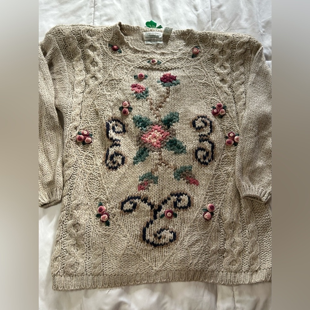 Vintage Shenanigans Sweater Grandma Cottage Core Floral Flowers Size Large NWT